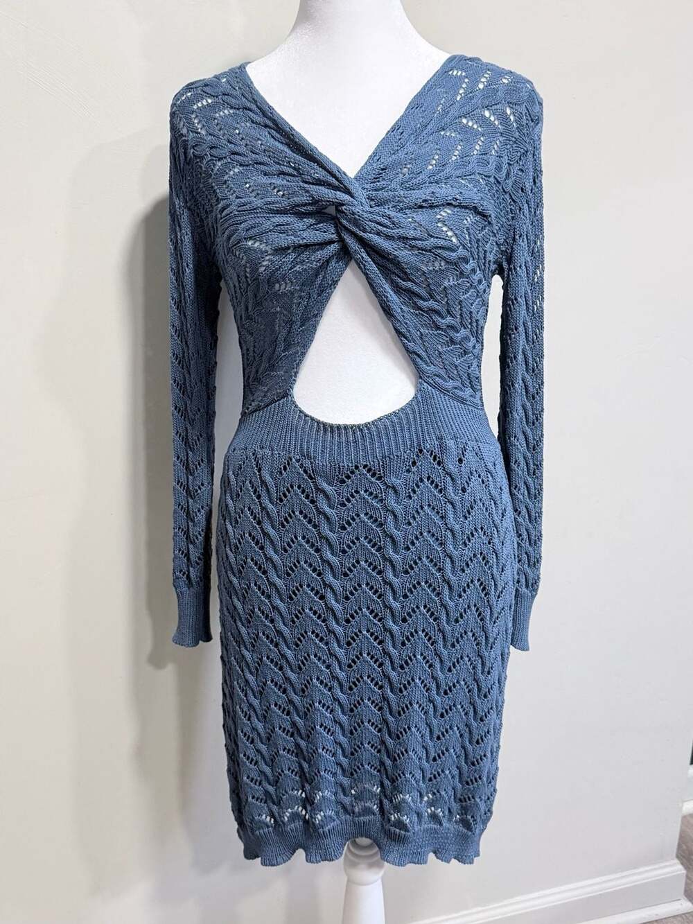 Blue Braided Cutout Knitted Dress